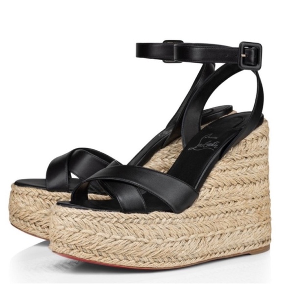 Christian Louboutin Mariza 130 black leather wedges RETAIL 945